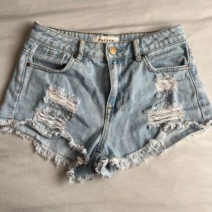 Pacsun- high rise light wash jean shorts